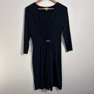 Charter Club Petite Black Jersey Knit V Neck 3/4 Sleeve Wrap Dress‎